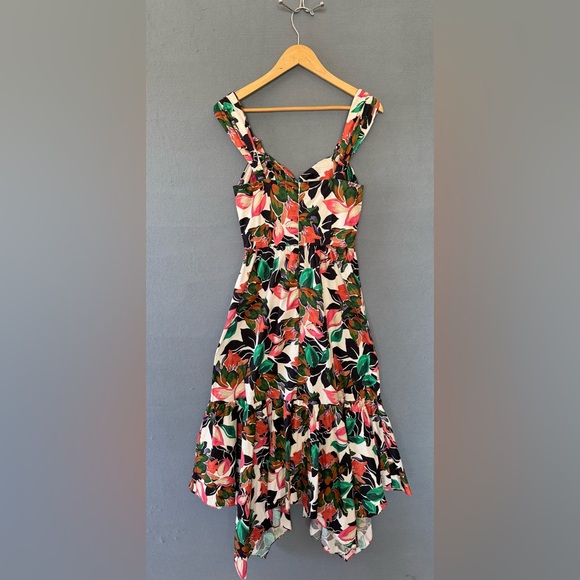 MISA Los Angeles Floral Dress Esperanza Asymmetrical Hem Ruched Bust Midi small - Picture 12 of 16